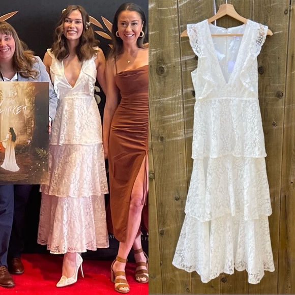 White Lace Ruffled Tiered Molinetto Maxi Dress 🌿 - Picture 3 of 12